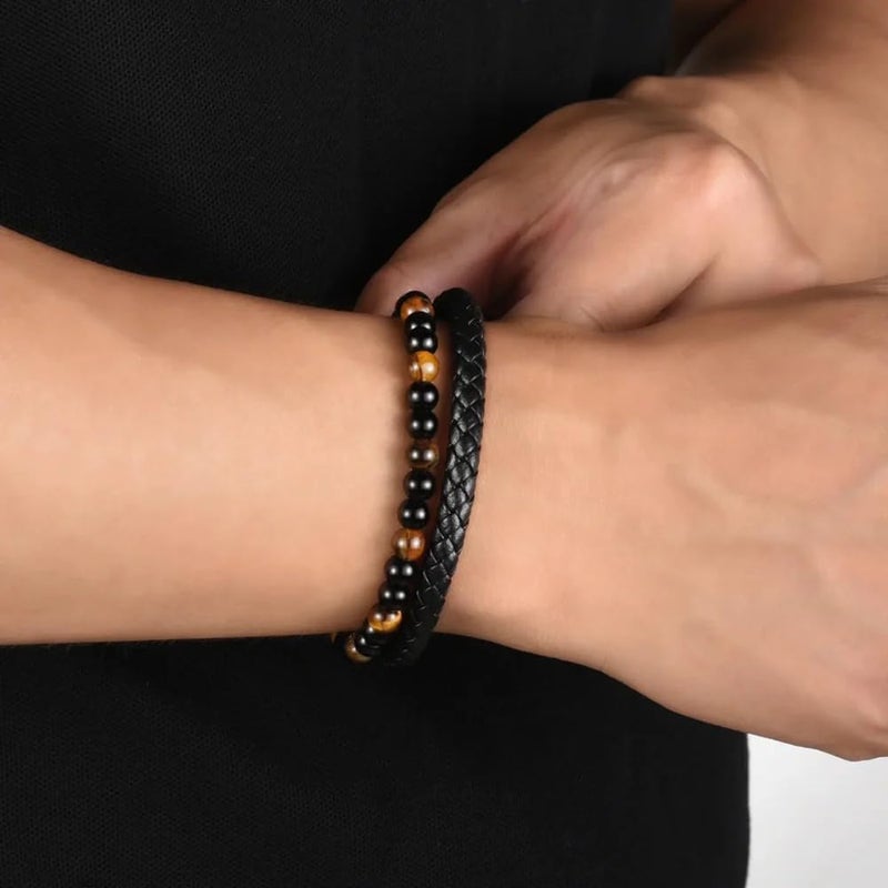 DivaGlamz The Guardian - Son's Tiger Eye Protection Bracelet From Mom, Black Braided Leather natural stone Inspirational Bracelets Engraved Love You Forever Birthday Gift Jewelry - Image 5